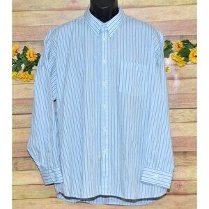 Vintage Oscar de la Renta Blue Striped Dress Shirt Size 18.5 34/35 Career Pocket